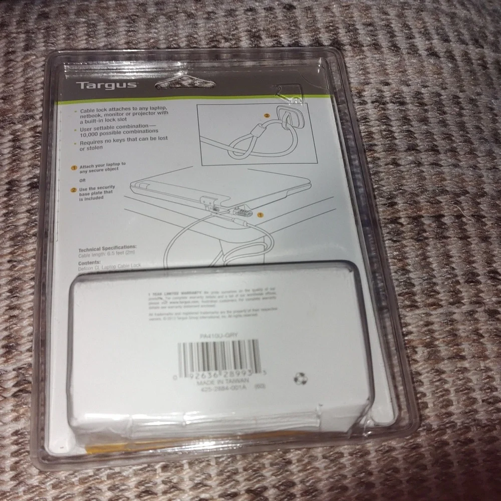 Defcon CL Laptop Cable Lock with Combination - 6.5 feet - Gray New